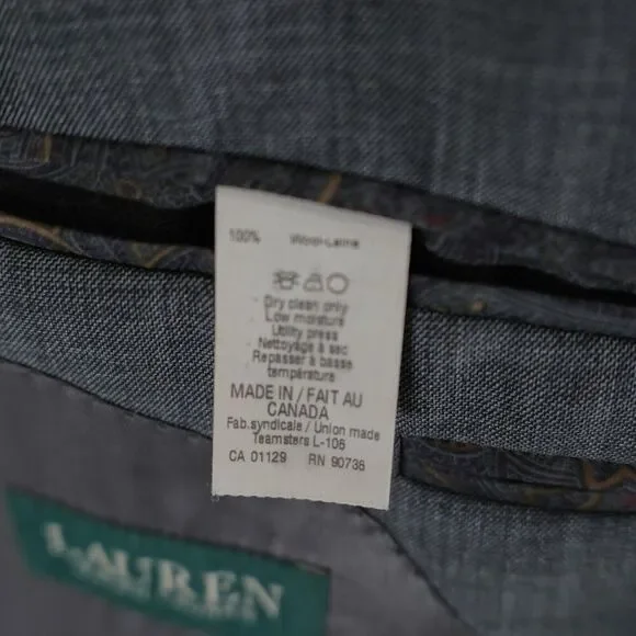 Lauren Ralph‎ Lauren Wool Gray Sharskin 46R Blazer 2 Button Tagged 48R